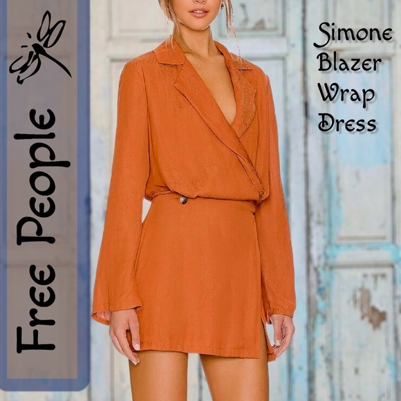 Free People Dresses & Skirts - FREE PEOPLE NWT Simone Long Sleeve Blazer/Wrap-Style MiniDress-Cinnamon/LG